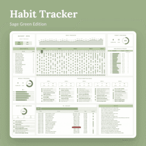 Habit Tracker Google Sheets Template Sage Green Edition with habit checklist, streaks, and to-do list